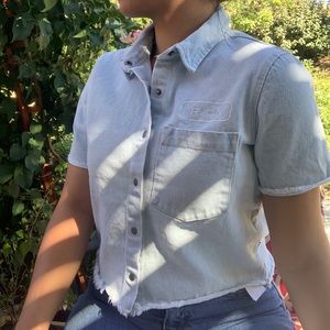 RVCA light wash denim button-up shirt